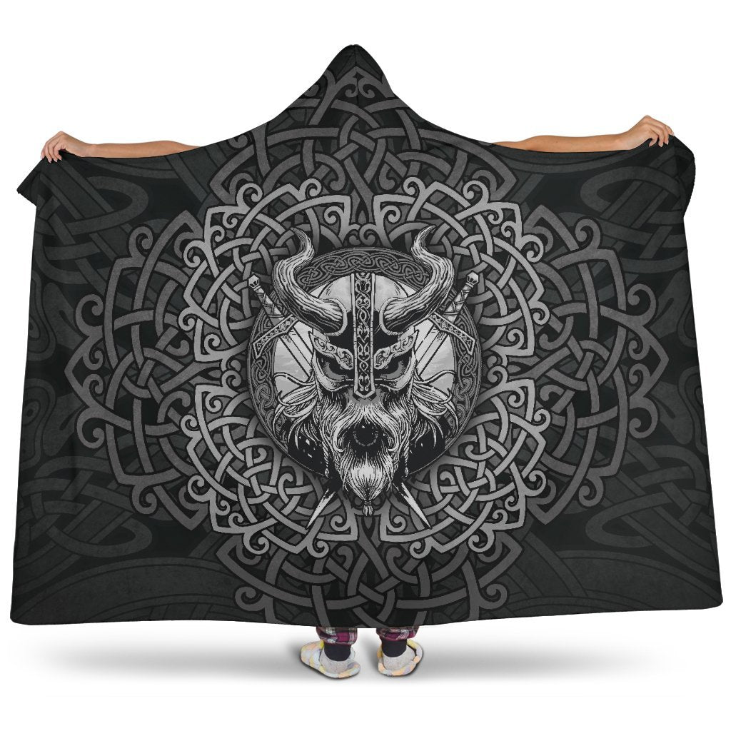Viking Warrior Ornament Hooded Blanket - VikingsBrand