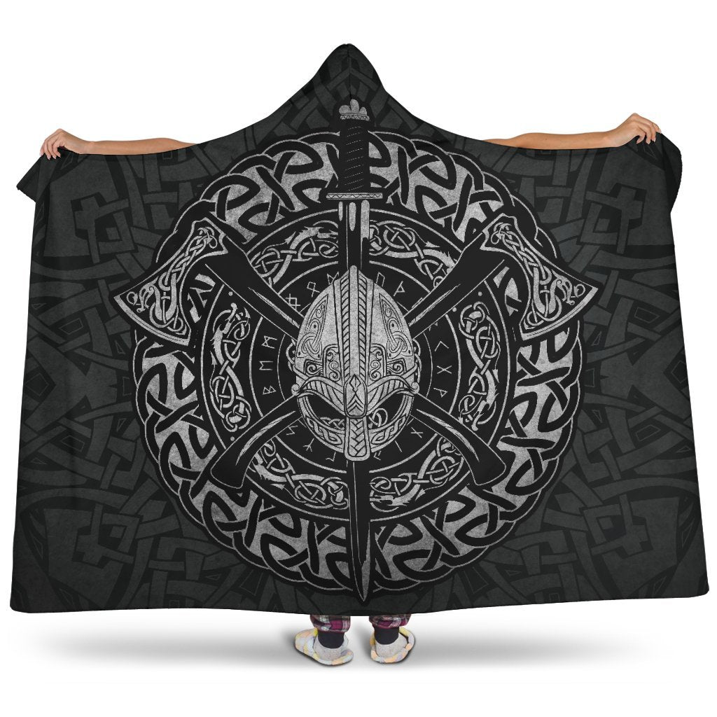 Viking Warrior with Axes Hooded Blanket - VikingsBrand
