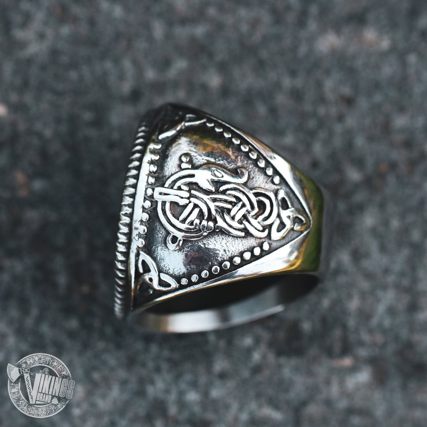 Viking Wolf Fenrir Stainless Steel Ring with Runic Circle - VikingsBrand