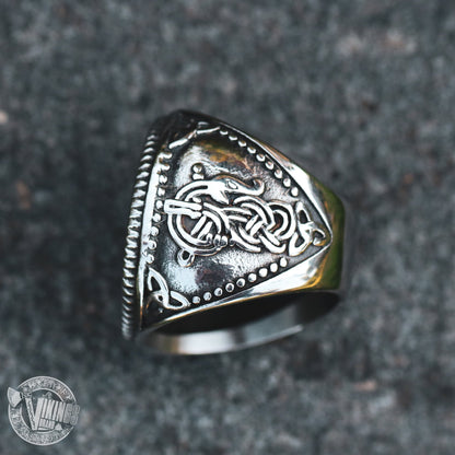 Viking Wolf Fenrir Stainless Steel Ring with Runic Circle - VikingsBrand
