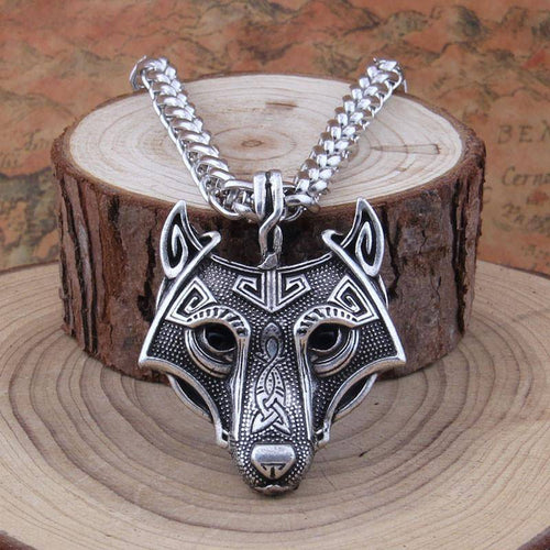 Viking wolf head necklace
