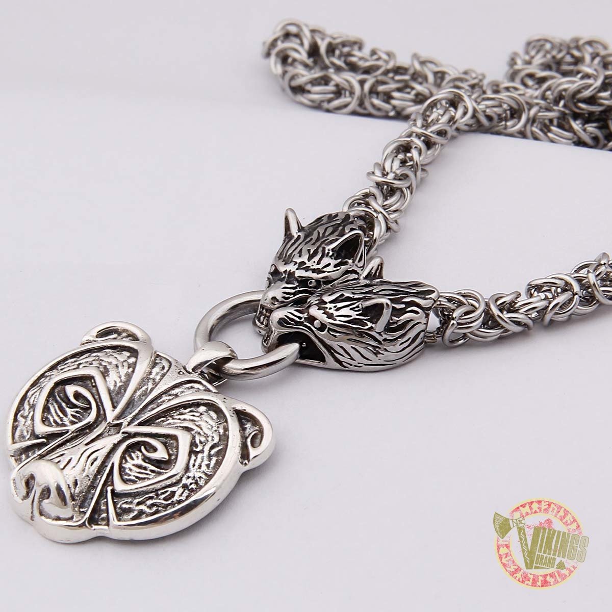 Viking Wolf Head Necklace with 925 Sterling Silver Bear Pendant - VikingsBrand