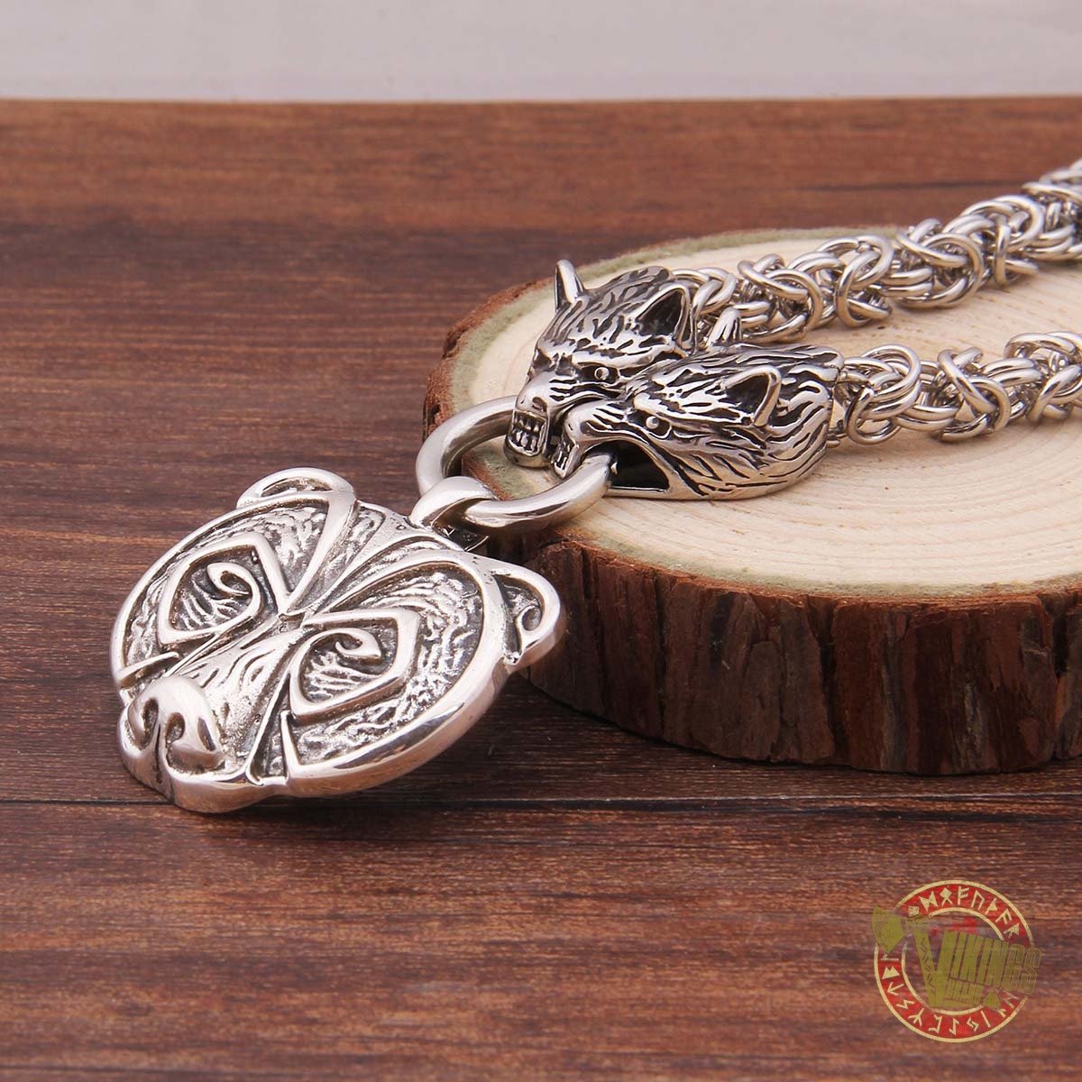 Viking Wolf Head Necklace with 925 Sterling Silver Bear Pendant - VikingsBrand