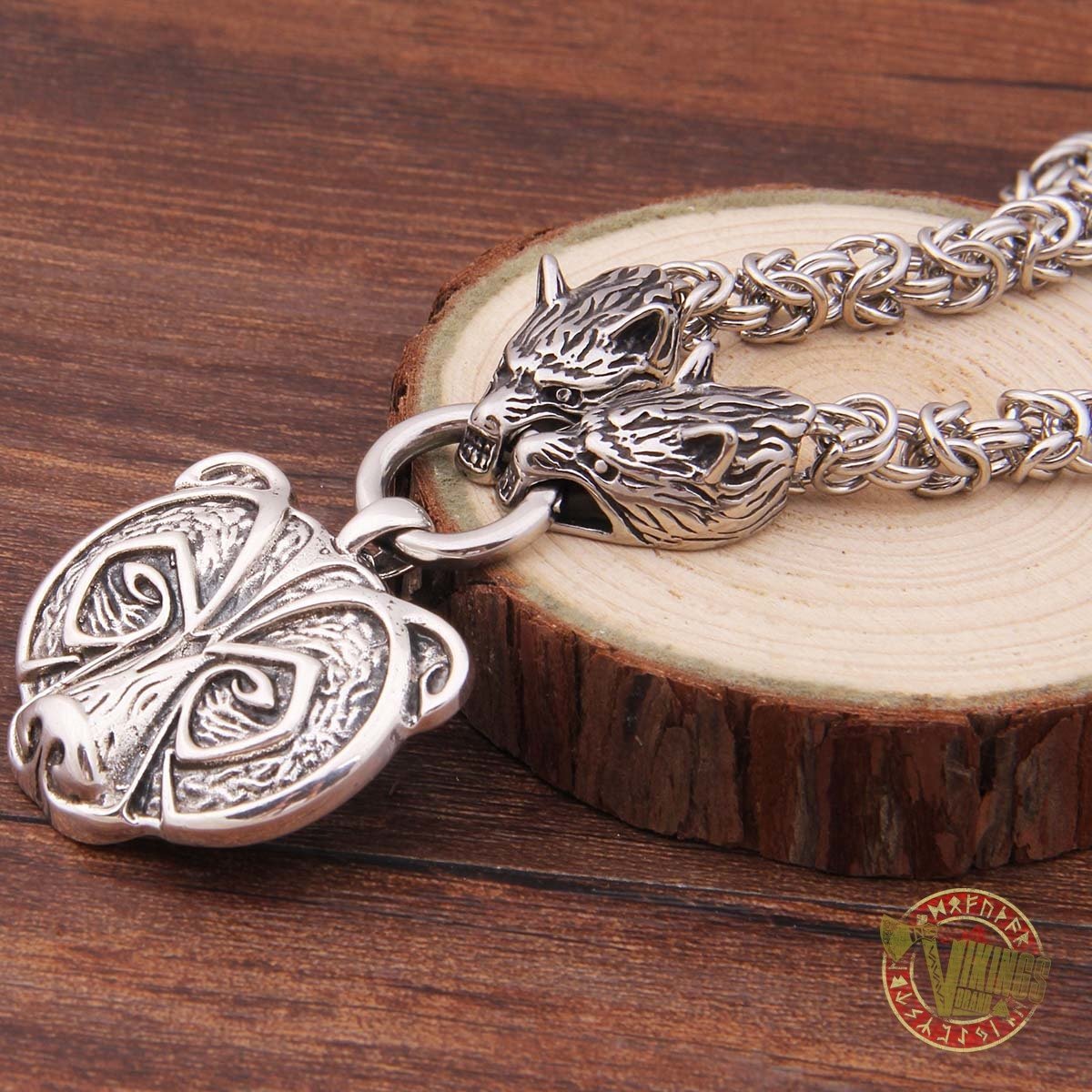Viking Wolf Head Necklace with 925 Sterling Silver Bear Pendant - VikingsBrand