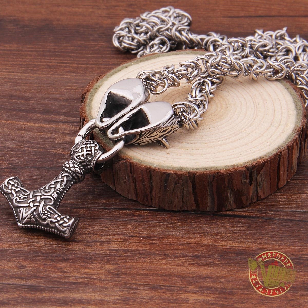 Viking Wolf Head Necklace with 925 Sterling Silver Thor's Hammer - VikingsBrand