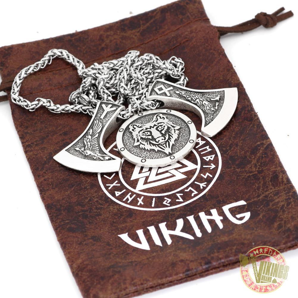 Viking Wolf & Raven Runic Necklace - VikingsBrand