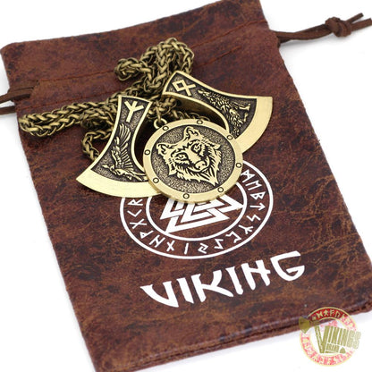 Viking Wolf & Raven Runic Necklace - VikingsBrand