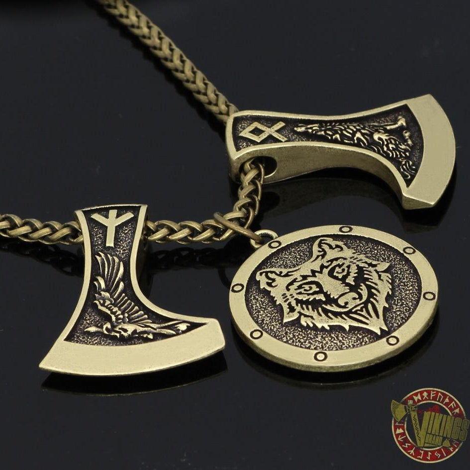 Viking Wolf & Raven Runic Necklace - VikingsBrand