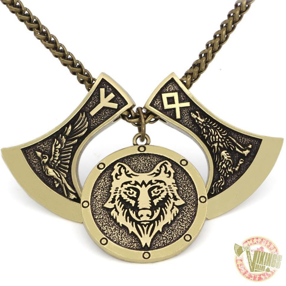 Viking Wolf & Raven Runic Necklace - VikingsBrand