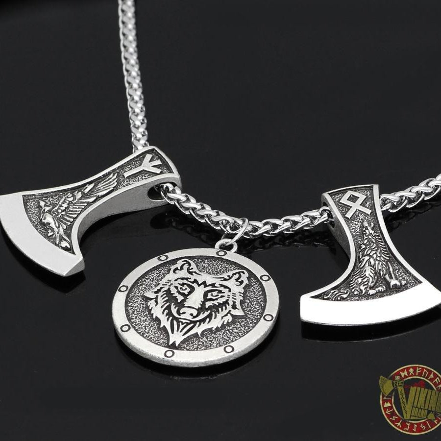 Viking Wolf & Raven Runic Necklace - VikingsBrand