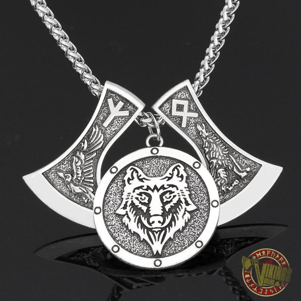 Viking Wolf & Raven Runic Necklace - VikingsBrand