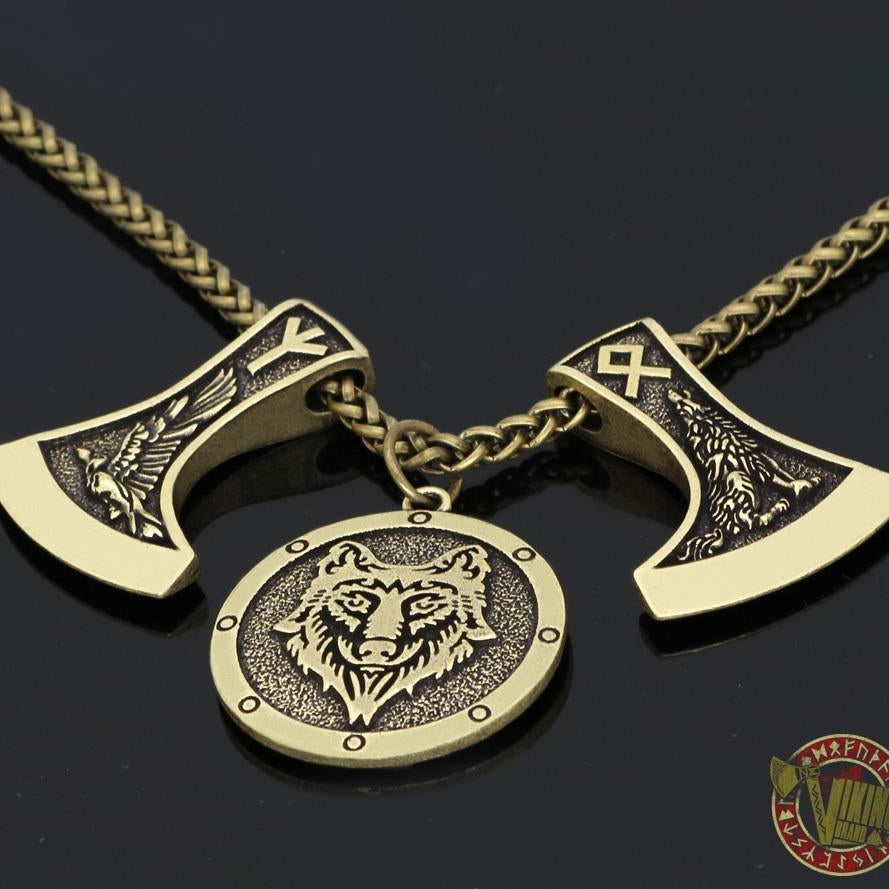 Viking Wolf & Raven Runic Necklace - VikingsBrand
