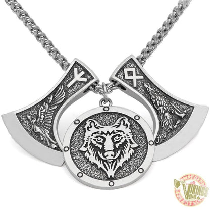 Viking Wolf & Raven Runic Necklace - VikingsBrand