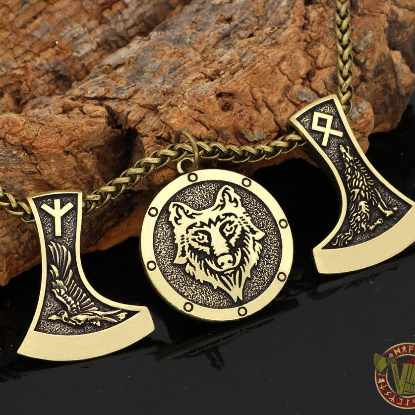 Viking Wolf & Raven Runic Necklace - VikingsBrand
