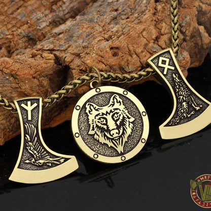 Viking Wolf & Raven Runic Necklace - VikingsBrand