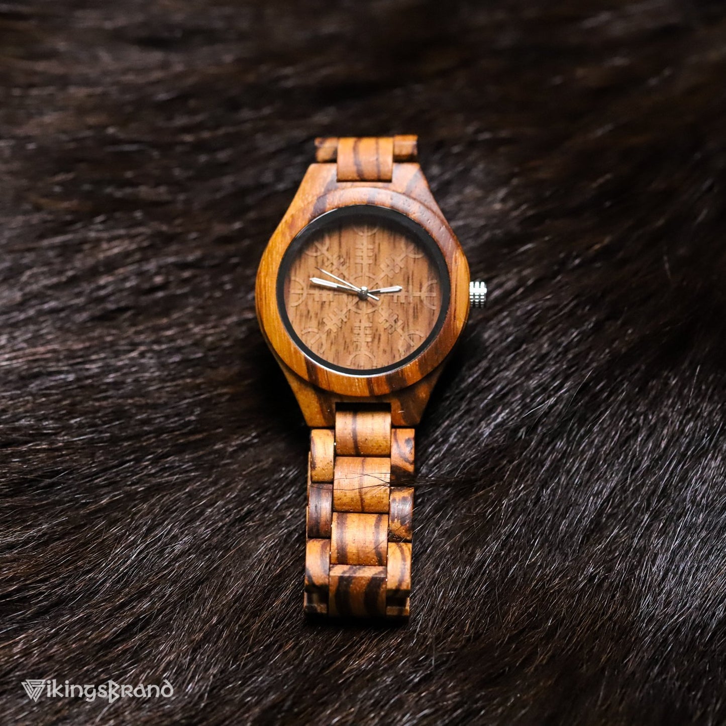 Viking Shieldmaiden Wooden Watch (for Women) with Helm of Awe Dial