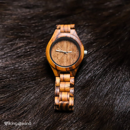Viking Shieldmaiden Wooden Watch (for Women) with Helm of Awe Dial