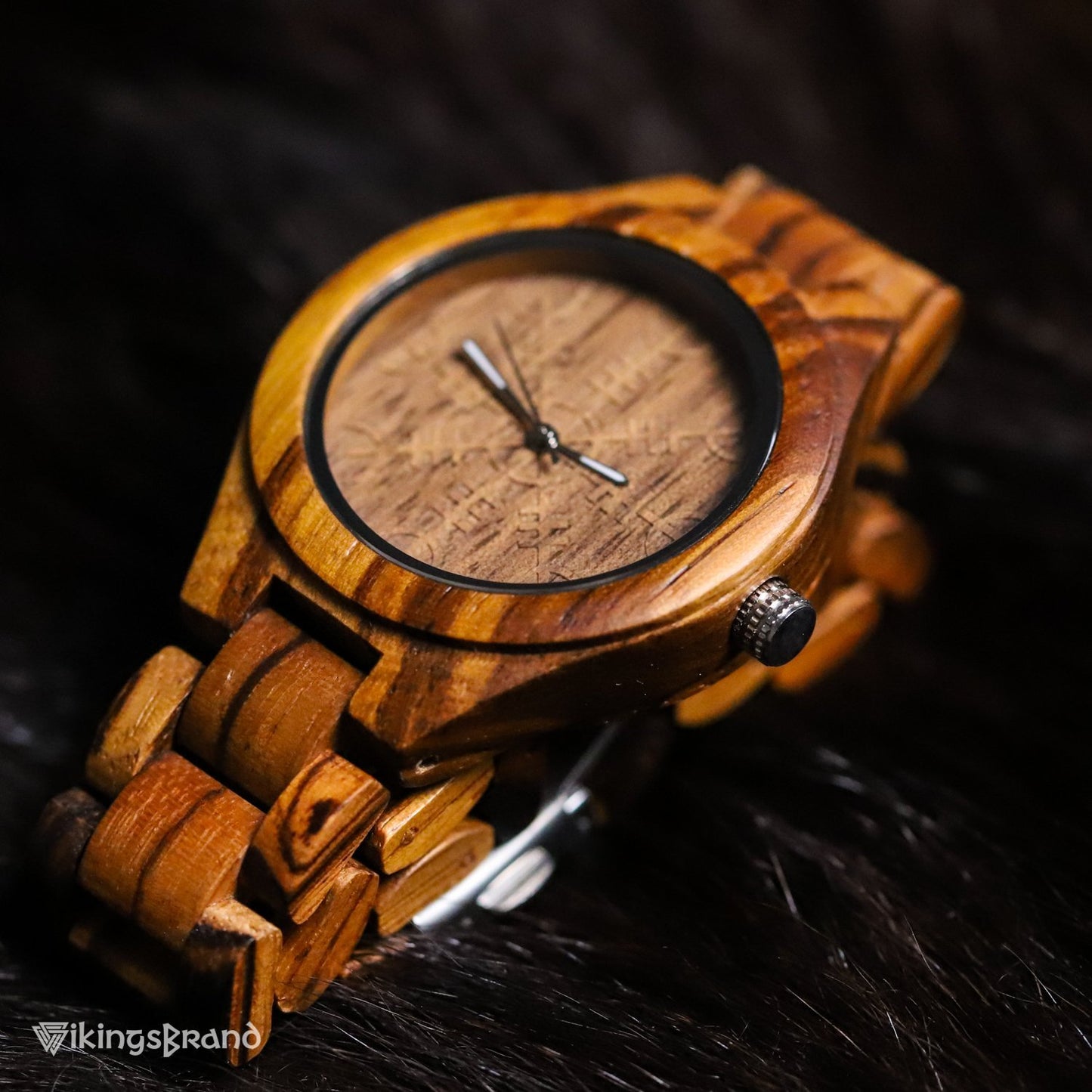 Viking Shieldmaiden Wooden Watch (for Women) with Helm of Awe Dial