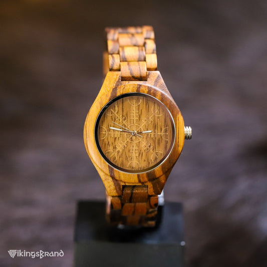 Viking Shieldmaiden Wooden Watch (for Women) with Helm of Awe Dial