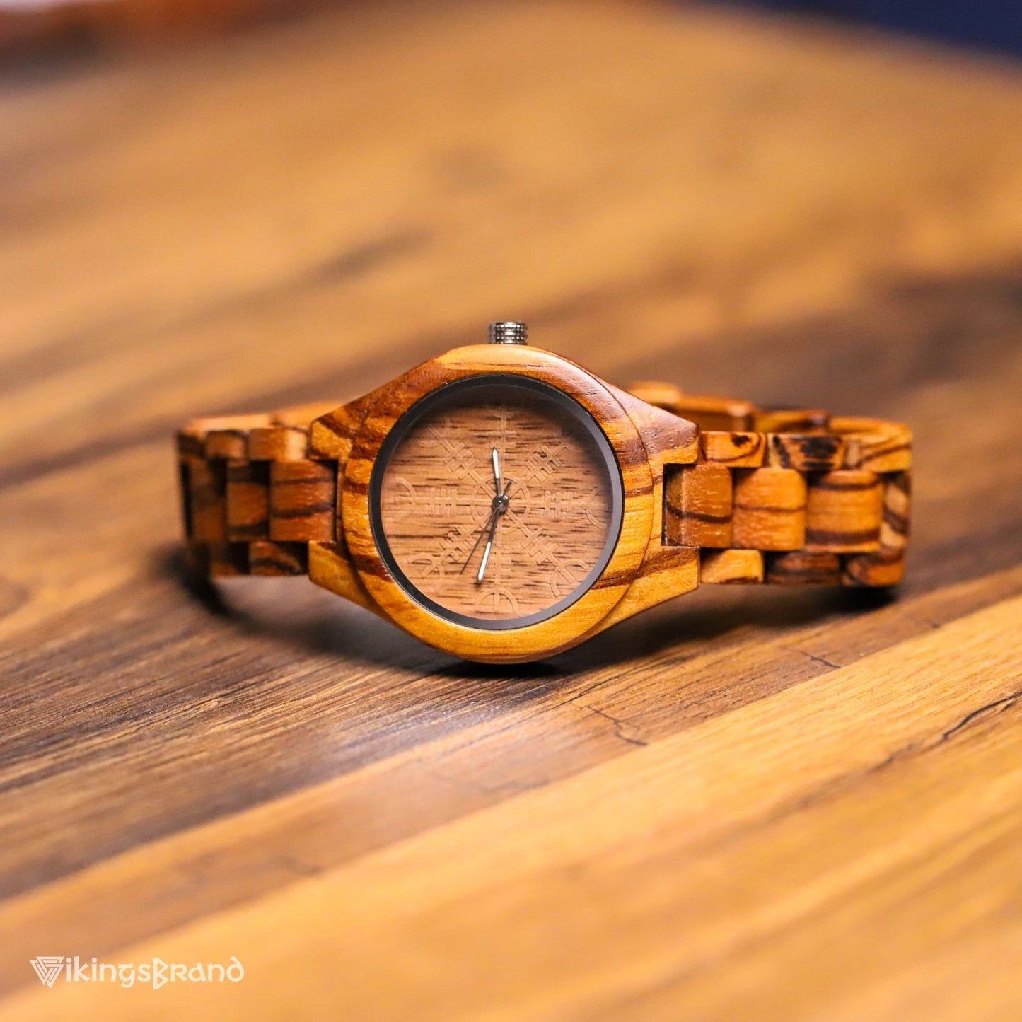 Viking Shieldmaiden Wooden Watch (for Women) with Helm of Awe Dial