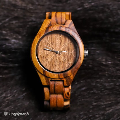 Viking Shieldmaiden Wooden Watch (for Women) with Helm of Awe Dial
