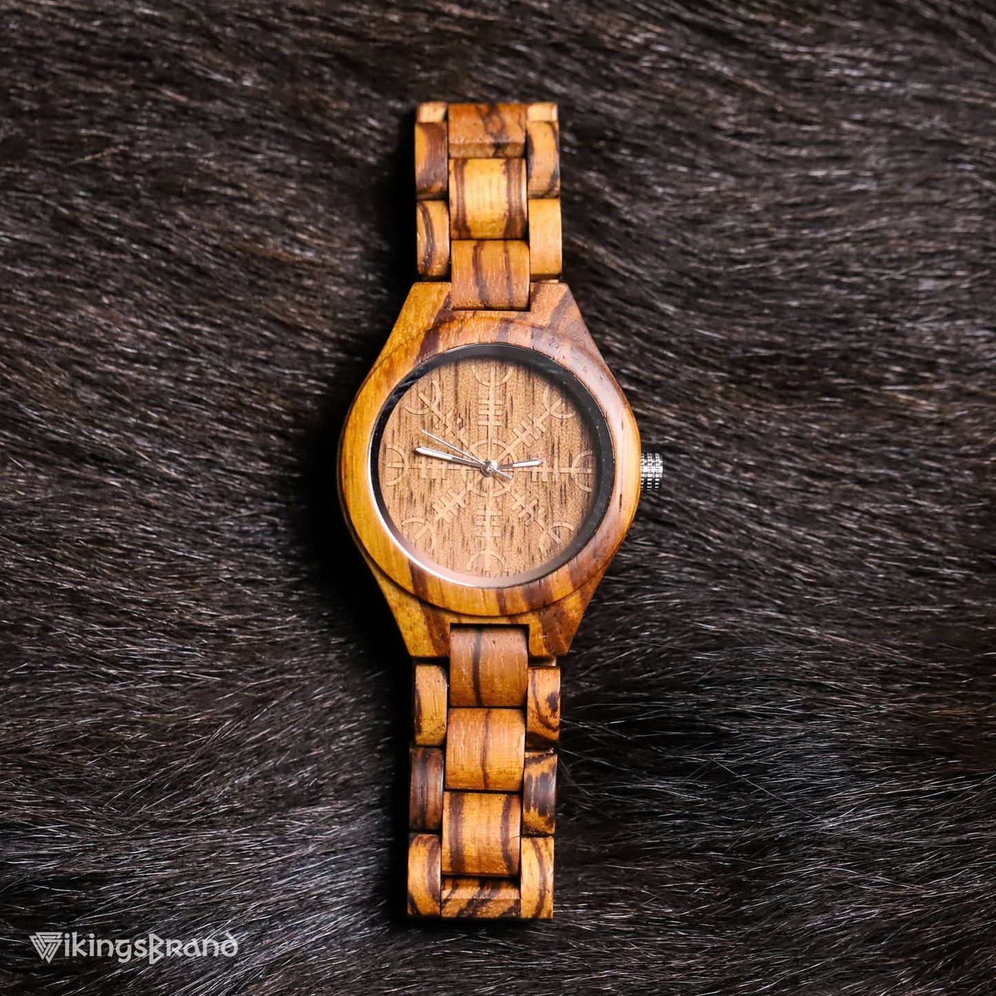 Viking Shieldmaiden Wooden Watch (for Women) with Helm of Awe Dial