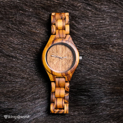 Viking Shieldmaiden Wooden Watch (for Women) with Helm of Awe Dial