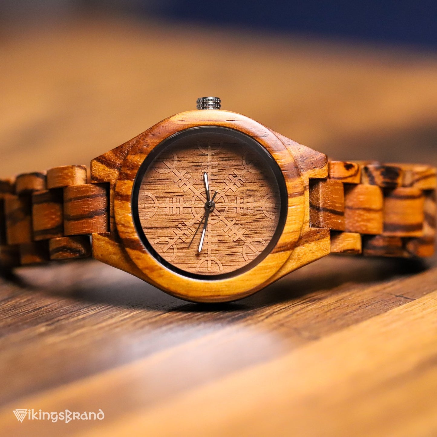 Viking Shieldmaiden Wooden Watch (for Women) with Helm of Awe Dial