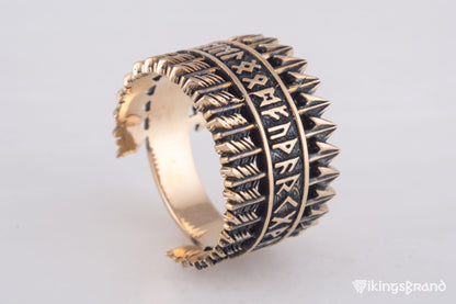 Vikings Arrows Ring with Elder Futhark Runes Bronze Viking Jewelry