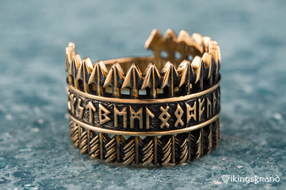 Vikings Arrows Ring with Elder Futhark Runes Bronze Viking Jewelry