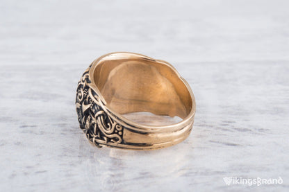 Vikings Black Sun Ring with Mammen Ornament Bronze Viking Jewelry