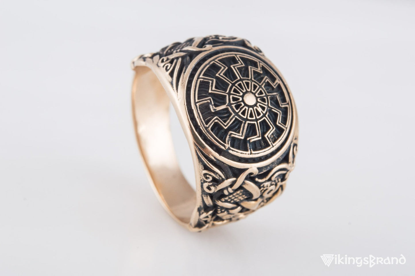 Vikings Black Sun Ring with Mammen Ornament Bronze Viking Jewelry
