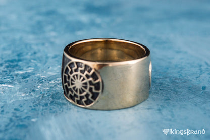 Vikings Black Sun Symbol Ring Bronze Norse Jewelry