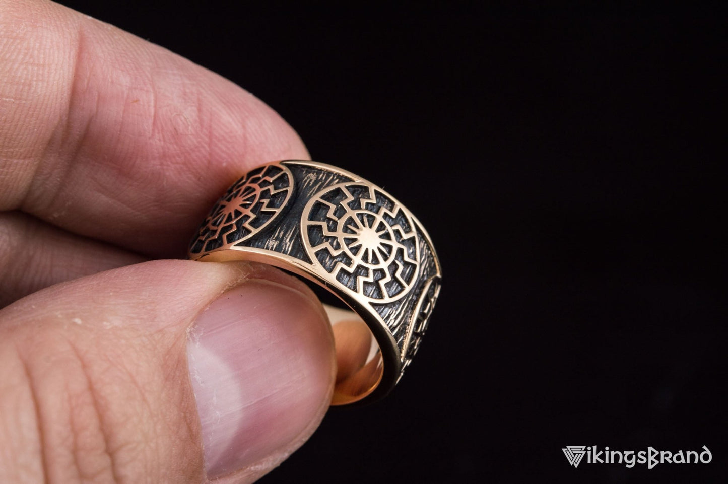 Vikings Black Sun Symbol Ring Bronze Norse Jewelry