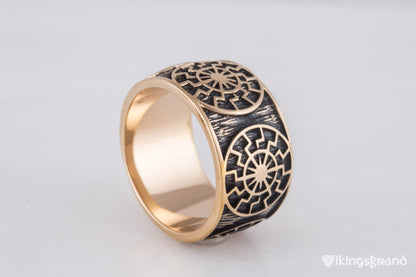 Vikings Black Sun Symbol Ring Bronze Norse Jewelry