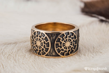 Vikings Black Sun Symbol Ring Bronze Norse Jewelry