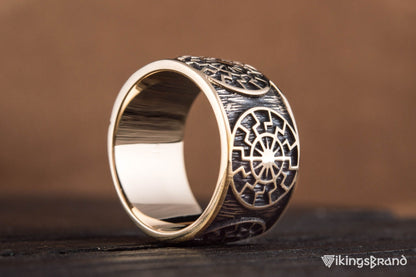 Vikings Black Sun Symbol Ring Bronze Norse Jewelry