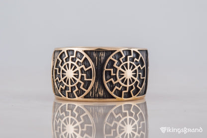 Vikings Black Sun Symbol Ring Bronze Norse Jewelry