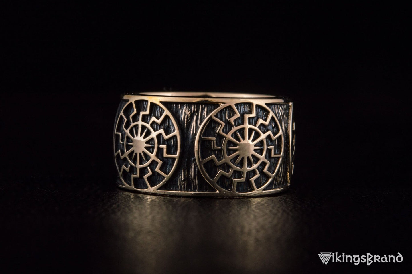Vikings Black Sun Symbol Ring Bronze Norse Jewelry