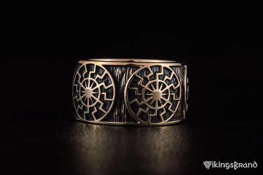 Vikings Black Sun Symbol Ring Bronze Norse Jewelry