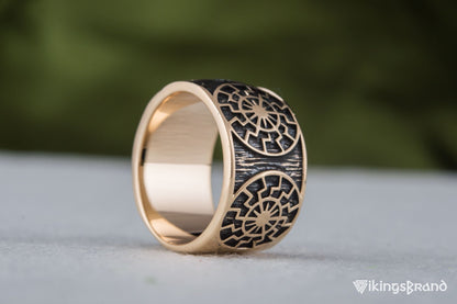 Vikings Black Sun Symbol Ring Bronze Norse Jewelry