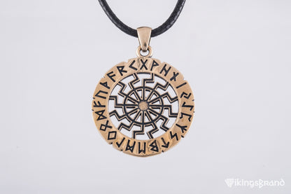 Vikings Black Sun Symbol with Elder Futhark Runes Bronze Pendant