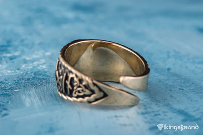 Vikings Black Sun Symbol with HAIL ODIN Runes Bronze Viking Ring