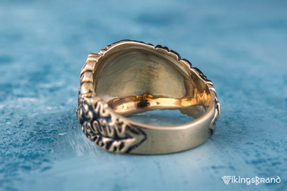 Vikings Black Sun Symbol with Oak Leaves and Acorns Bronze Norse Ring