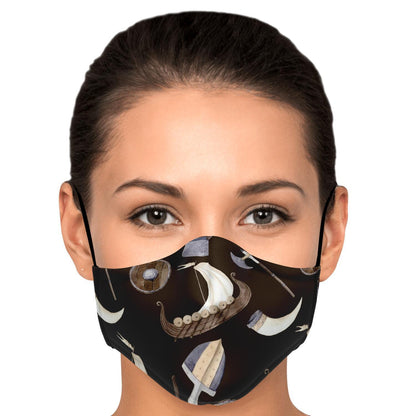 Vikings, Dragons and Ships Brown Face Mask Cover