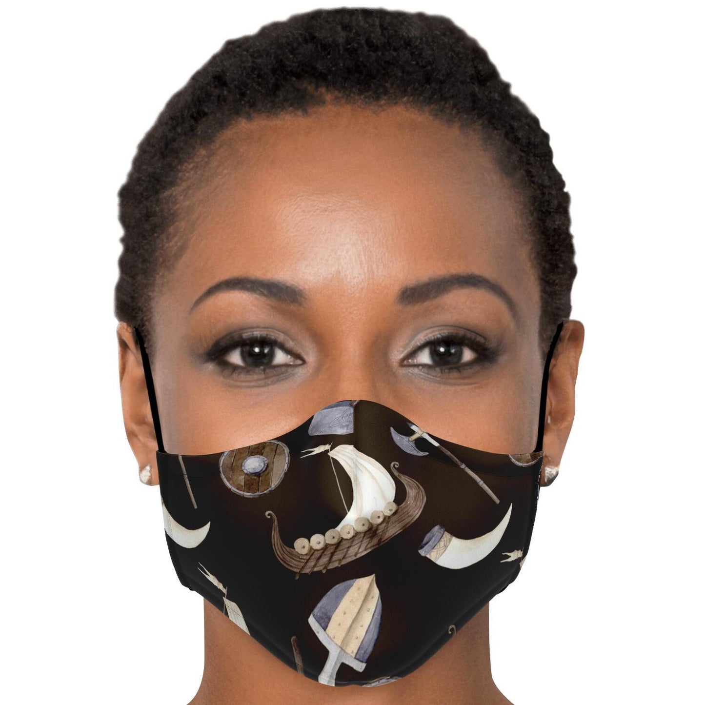 Vikings, Dragons and Ships Brown Face Mask Cover