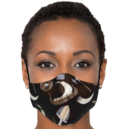 Vikings, Dragons and Ships Brown Face Mask Cover