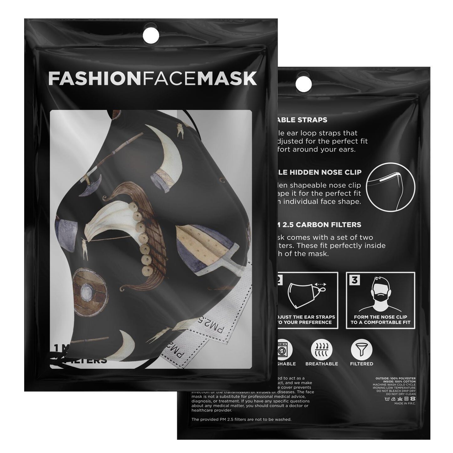 Vikings, Dragons and Ships Brown Face Mask Cover