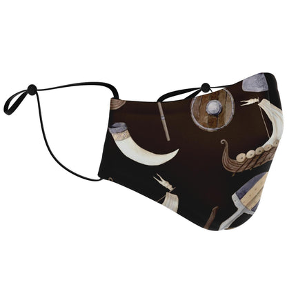 Vikings, Dragons and Ships Brown Face Mask Cover