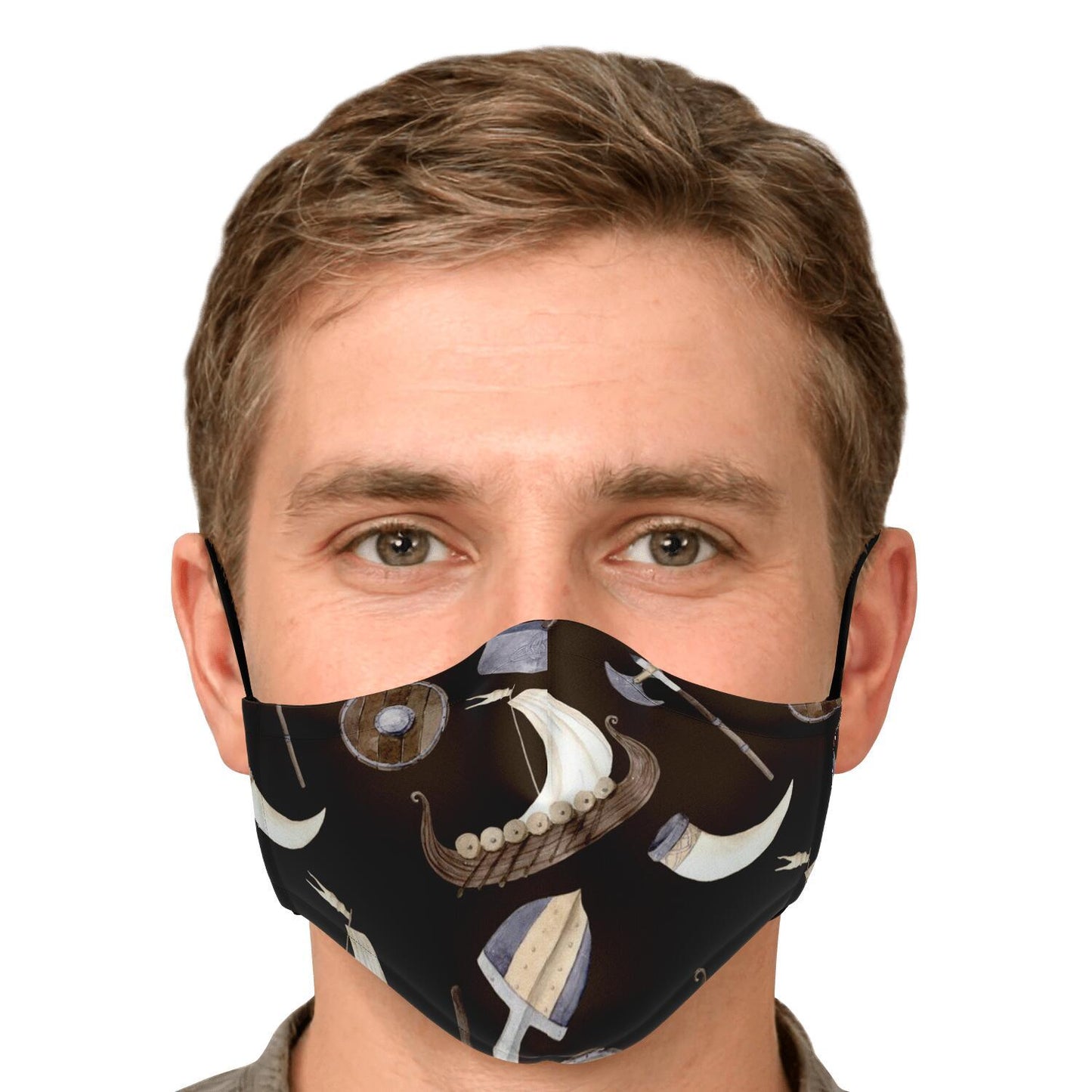 Vikings, Dragons and Ships Brown Face Mask Cover